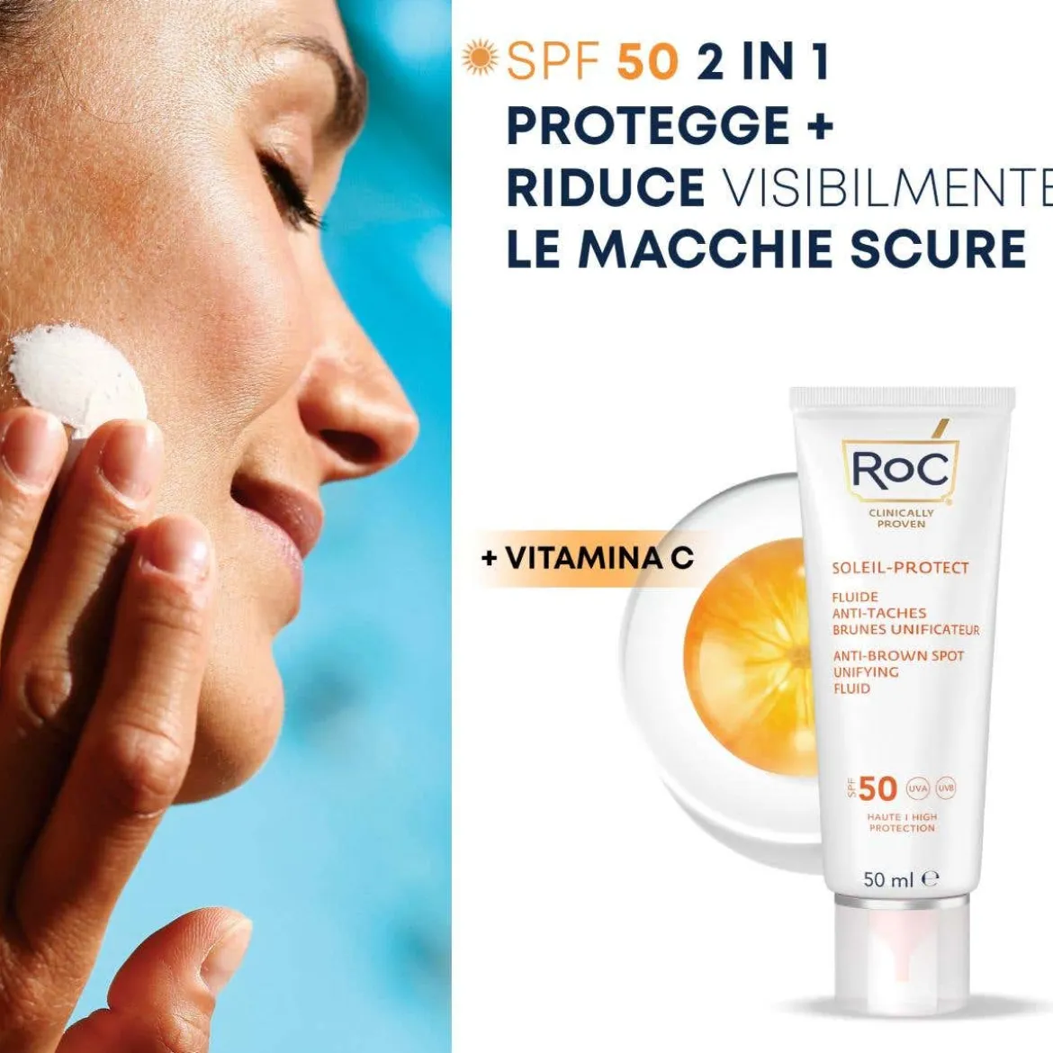 Soleil Protect Fluido Solare Viso SPF 50+ Antimacchie Brune
